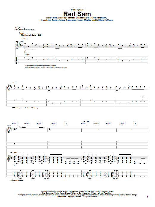 Flyleaf Red Sam Sheet Music Notes & Chords for Guitar Tab - Download or Print PDF