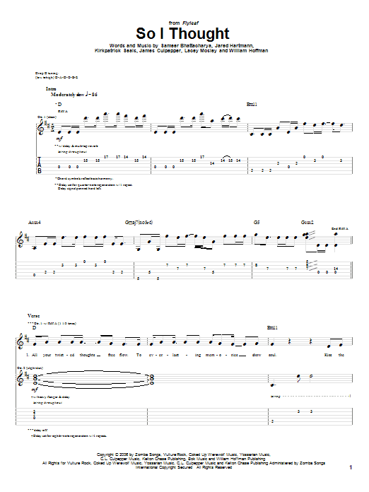 Flyleaf So I Thought Sheet Music Notes & Chords for Guitar Tab - Download or Print PDF