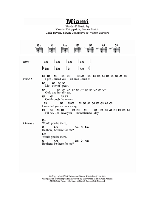 Foals Miami Sheet Music Notes & Chords for Lyrics & Chords - Download or Print PDF