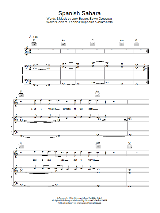 Foals Spanish Sahara Sheet Music Notes & Chords for Piano, Vocal & Guitar (Right-Hand Melody) - Download or Print PDF