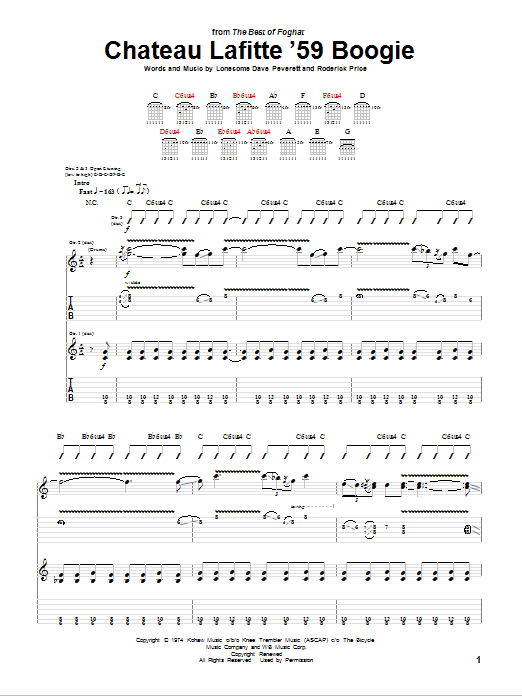 Foghat Chateau Lafitte '59 Boogie Sheet Music Notes & Chords for Guitar Tab - Download or Print PDF Foghat Chateau Lafitte '59 Boogie Sheet Music Notes & Chords for Guitar Tab - Download or Print PDF