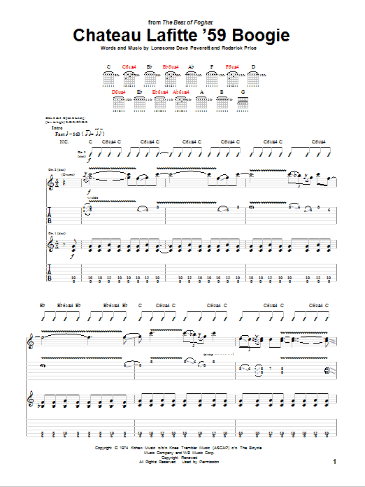 Foghat Chateau Lafitte '59 Boogie Sheet Music Notes & Chords for Guitar Tab - Download or Print PDF
