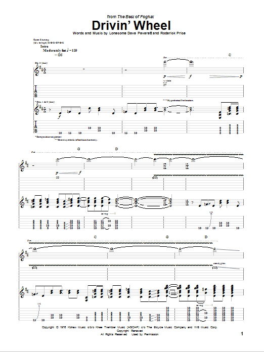 Foghat Drivin' Wheel Sheet Music Notes & Chords for Guitar Tab - Download or Print PDF Foghat Drivin' Wheel Sheet Music Notes & Chords for Guitar Tab - Download or Print PDF