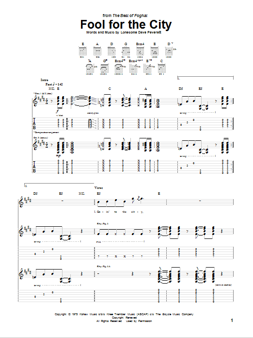 Foghat Fool For The City Sheet Music Notes & Chords for Guitar Tab - Download or Print PDF Foghat Fool For The City Sheet Music Notes & Chords for Guitar Tab - Download or Print PDF