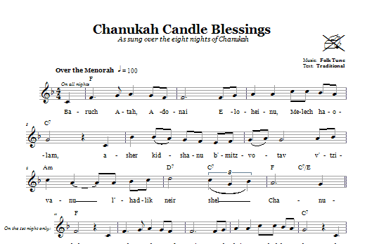 Folk Tune Chanukah Candle Blessings Sheet Music Notes & Chords for Melody Line, Lyrics & Chords - Download or Print PDF