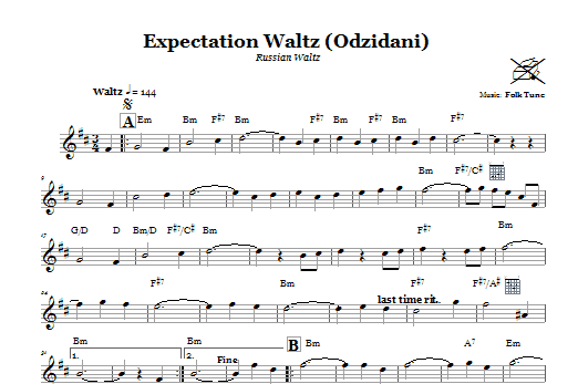 Folk Tune Expectation Waltz (Odzidani) (Russian Waltz) Sheet Music Notes & Chords for Melody Line, Lyrics & Chords - Download or Print PDF