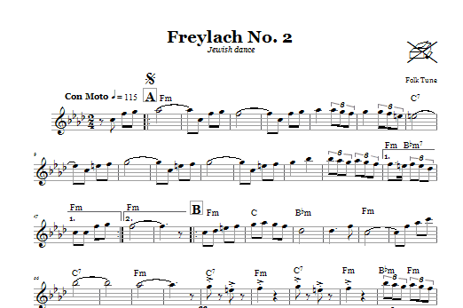 Folk Tune Freylach No. 2 (Jewish Dance) Sheet Music Notes & Chords for Melody Line, Lyrics & Chords - Download or Print PDF
