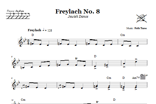 Folk Tune Freylach No. 8 (Jewish Dance) Sheet Music Notes & Chords for Melody Line, Lyrics & Chords - Download or Print PDF