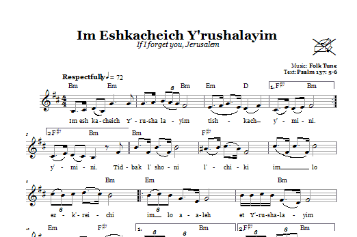 Folk Tune Im Eshkacheich Y'rushalayim (If I Forget You, Jerusalem) Sheet Music Notes & Chords for Melody Line, Lyrics & Chords - Download or Print PDF