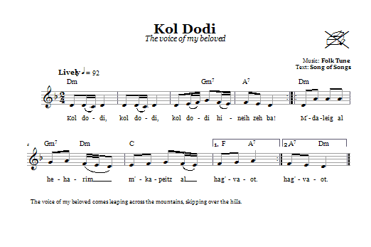 Folk Tune Kol Dodi (The Voice Of My Beloved) Sheet Music Notes & Chords for Melody Line, Lyrics & Chords - Download or Print PDF