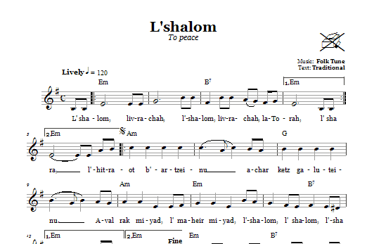 Folk Tune L'shalom (To Peace) Sheet Music Notes & Chords for Melody Line, Lyrics & Chords - Download or Print PDF