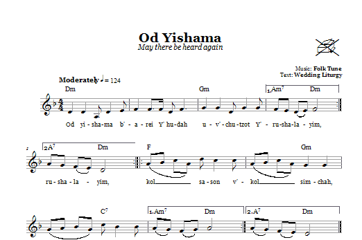 Folk Tune Od Yishama (May There Be Heard Again) Sheet Music Notes & Chords for Melody Line, Lyrics & Chords - Download or Print PDF