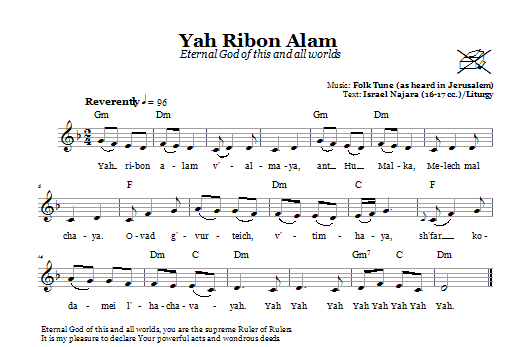 Folk Tune Yah Ribon Olam (Eternal God Of This And All Worlds) Sheet Music Notes & Chords for Melody Line, Lyrics & Chords - Download or Print PDF