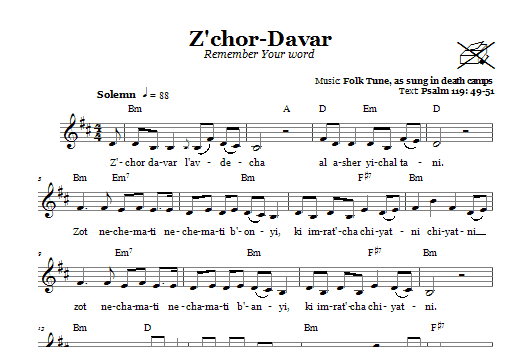 Folk Tune Z'chor-Davar (Remember Your Word) Sheet Music Notes & Chords for Melody Line, Lyrics & Chords - Download or Print PDF