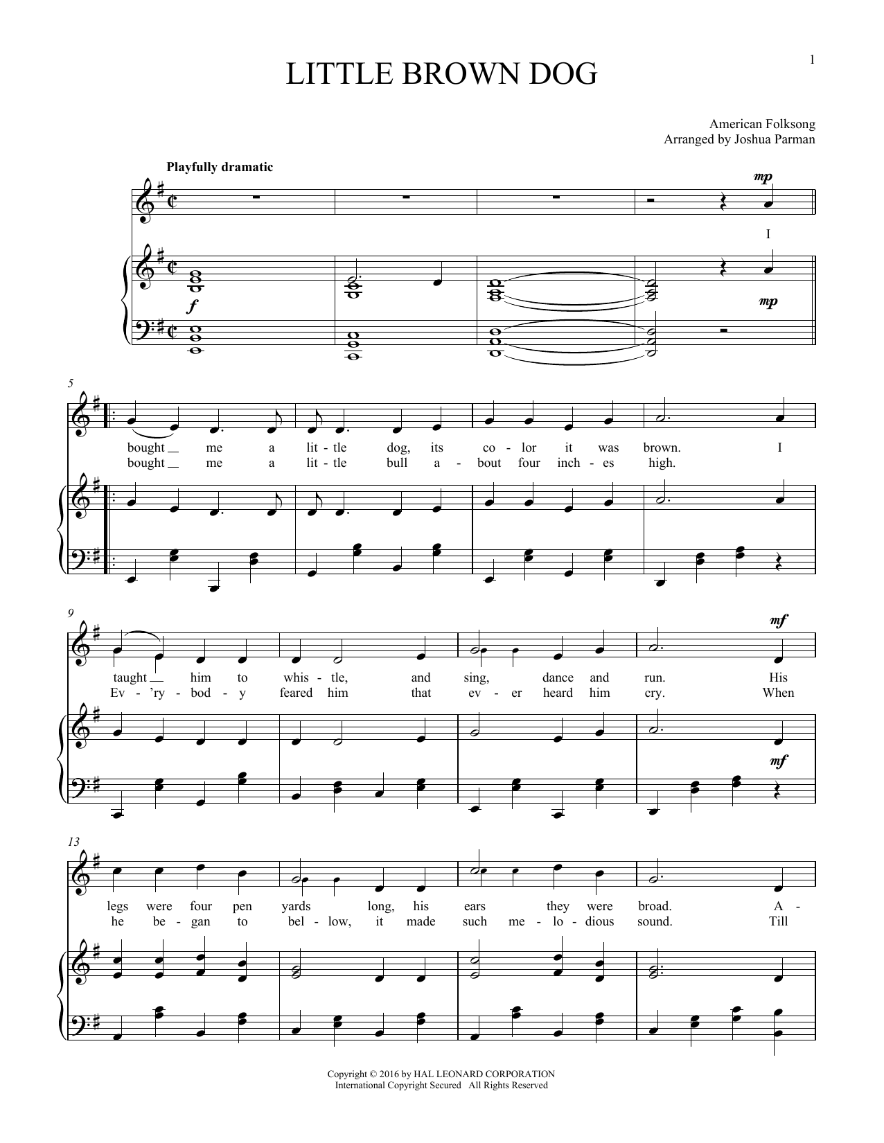 Folksong Little Brown Dog Sheet Music Notes & Chords for Piano & Vocal - Download or Print PDF
