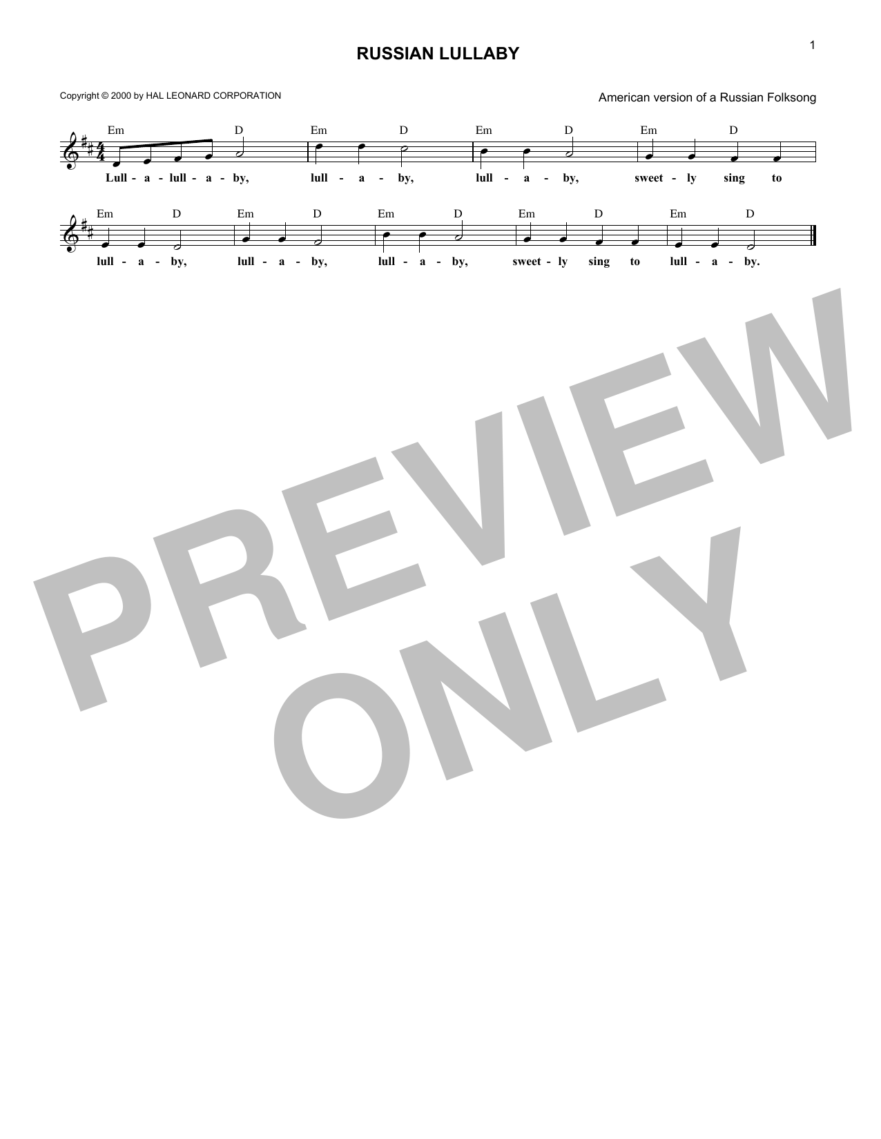 Folksong Russian Lullaby Sheet Music Notes & Chords for Melody Line, Lyrics & Chords - Download or Print PDF Folksong Russian Lullaby Sheet Music Notes & Chords for Melody Line, Lyrics & Chords - Download or Print PDF
