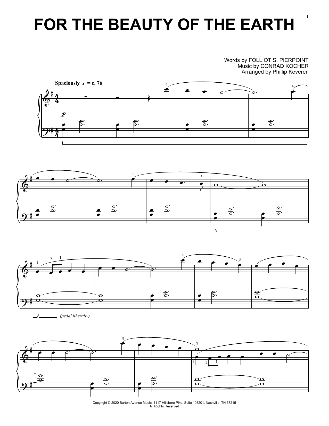Folliot S. Pierpoint and Conrad Kocher For The Beauty Of The Earth (arr. Phillip Keveren) Sheet Music Notes & Chords for Piano Solo - Download or Print PDF