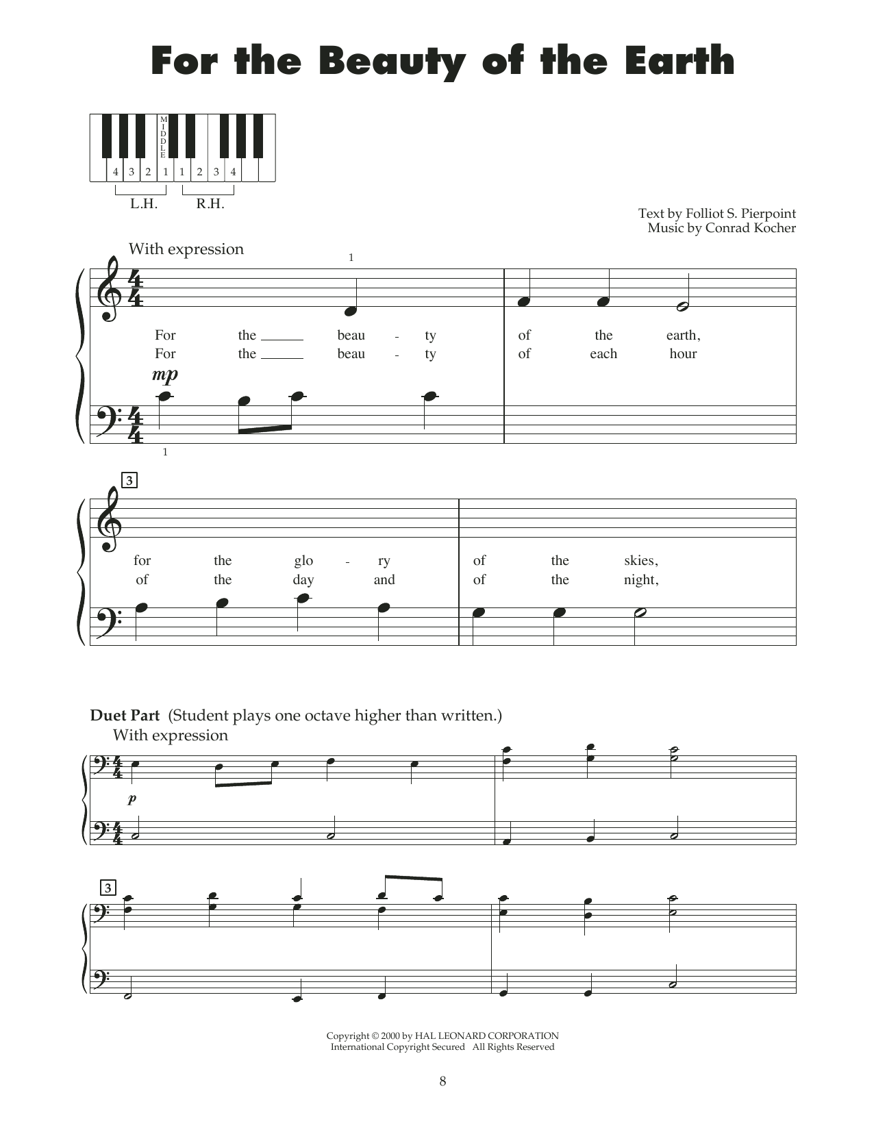 Folliot S. Pierpoint For The Beauty Of The Earth (arr. Carol Klose) Sheet Music Notes & Chords for 5-Finger Piano - Download or Print PDF