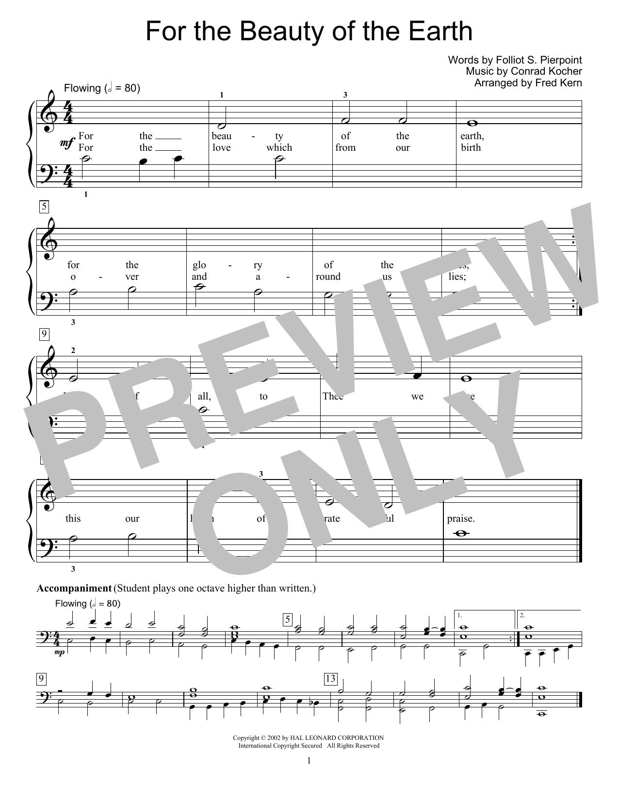 Fred Kern For The Beauty Of The Earth Sheet Music Notes & Chords for Educational Piano - Download or Print PDF