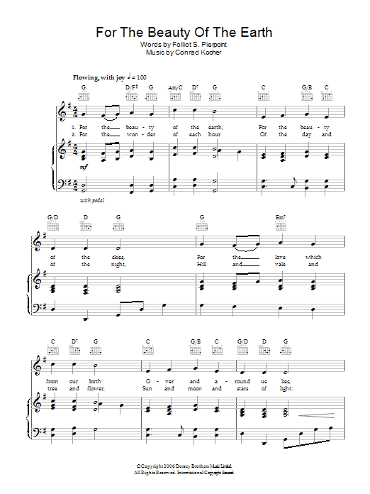 Folliot S. Pierpoint For The Beauty Of The Earth Sheet Music Notes & Chords for Piano - Download or Print PDF