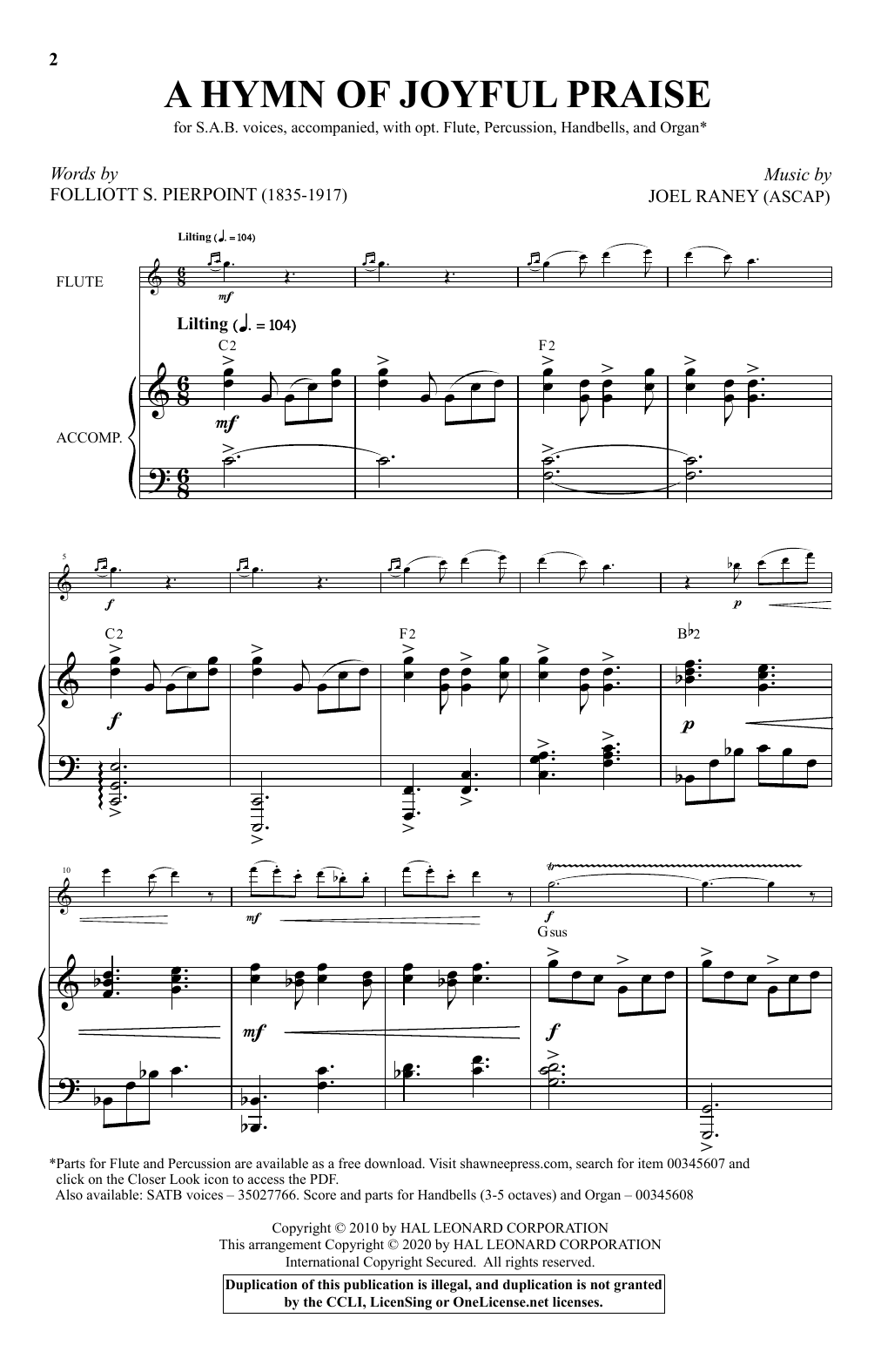 Folliott Pierpoint and Joel Raney A Hymn Of Joyful Praise Sheet Music Notes & Chords for SAB Choir - Download or Print PDF