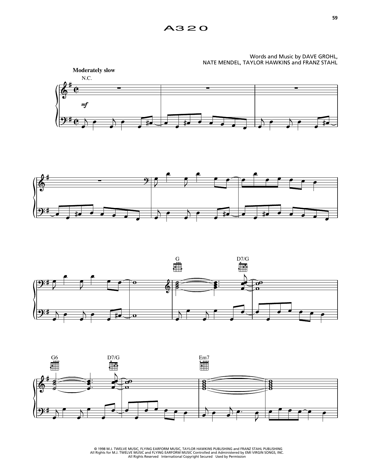 Foo Fighters A 320 (from Godzilla) Sheet Music Notes & Chords for Piano, Vocal & Guitar Chords (Right-Hand Melody) - Download or Print PDF