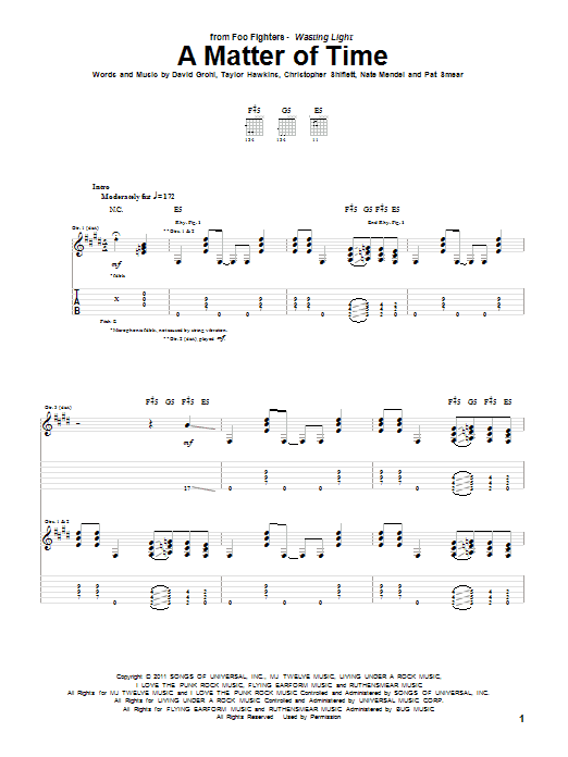 Foo Fighters A Matter Of Time Sheet Music Notes & Chords for Guitar Tab - Download or Print PDF