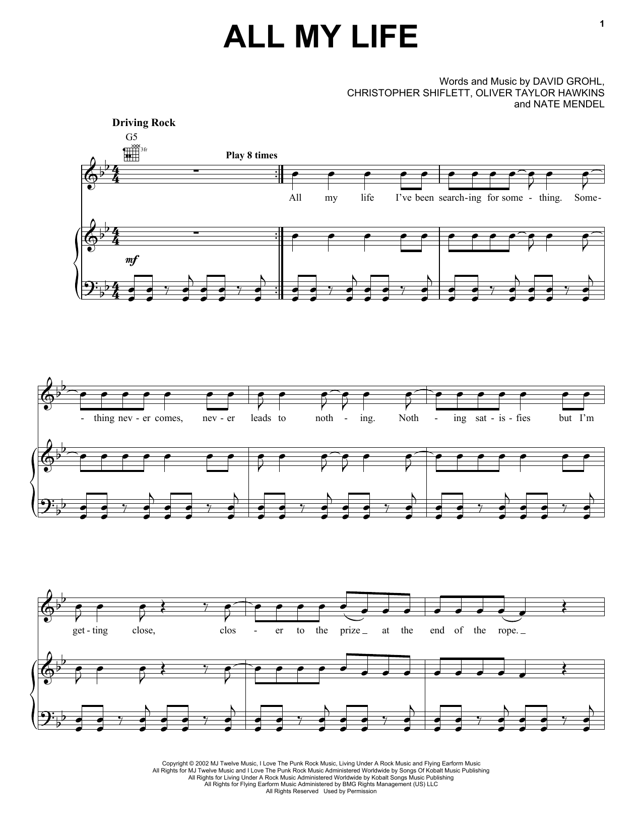 Foo Fighters All My Life Sheet Music Notes & Chords for Easy Guitar Tab - Download or Print PDF