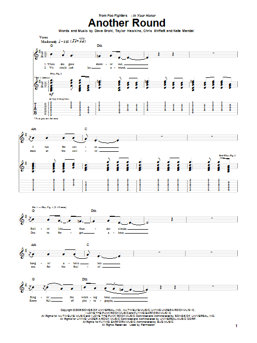 Foo Fighters Another Round Sheet Music Notes & Chords for Guitar Tab - Download or Print PDF