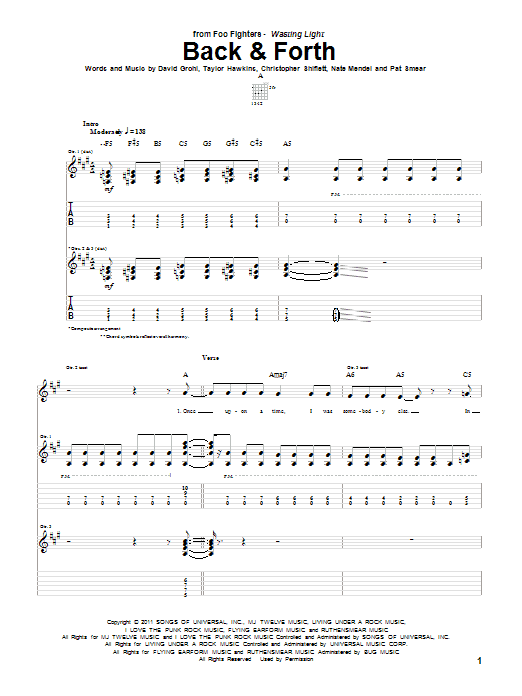 Foo Fighters Back & Forth Sheet Music Notes & Chords for Guitar Tab - Download or Print PDF