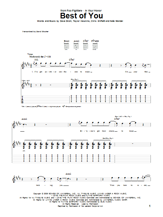 Foo Fighters Best Of You Sheet Music Notes & Chords for Guitar Tab - Download or Print PDF
