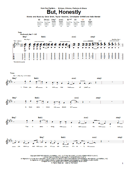 Foo Fighters But, Honestly Sheet Music Notes & Chords for Guitar Tab - Download or Print PDF