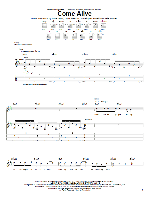 Foo Fighters Come Alive Sheet Music Notes & Chords for Guitar Tab - Download or Print PDF
