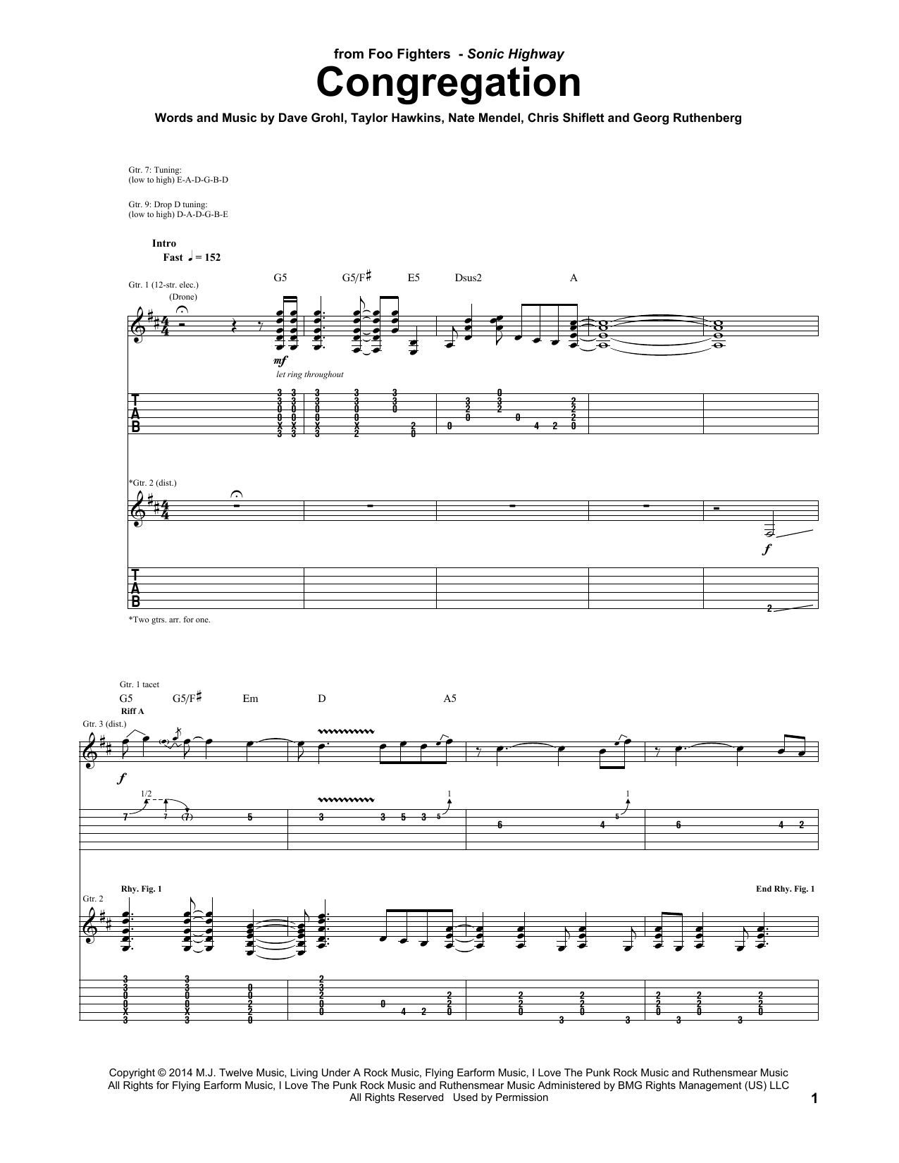Foo Fighters Congregation Sheet Music Notes & Chords for Guitar Tab - Download or Print PDF