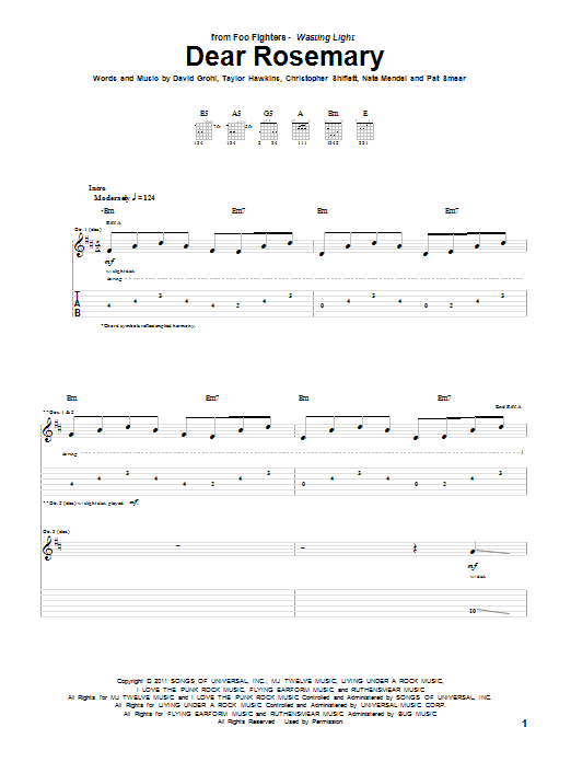 Foo Fighters Dear Rosemary Sheet Music Notes & Chords for Guitar Tab - Download or Print PDF