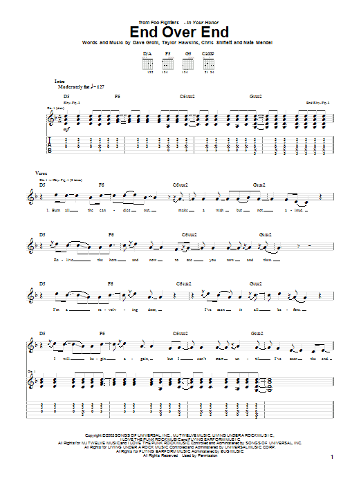 Foo Fighters End Over End Sheet Music Notes & Chords for Guitar Tab - Download or Print PDF