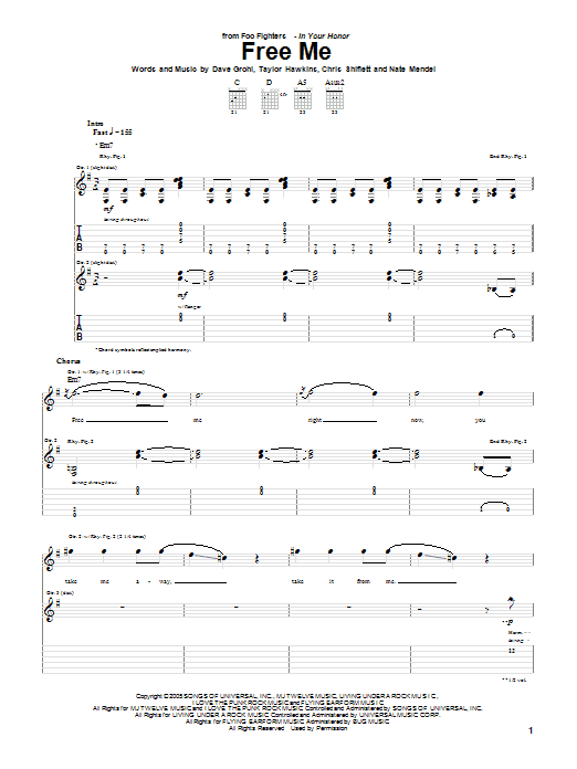 Foo Fighters Free Me Sheet Music Notes & Chords for Guitar Tab - Download or Print PDF