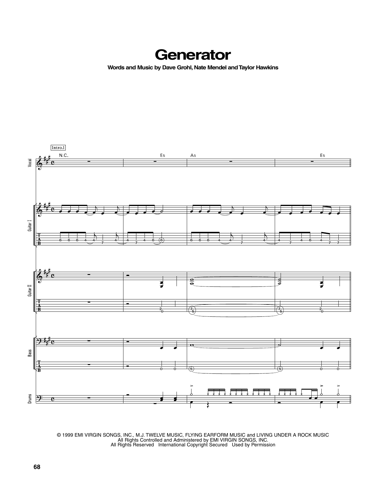 Foo Fighters Generator Sheet Music Notes & Chords for Transcribed Score - Download or Print PDF