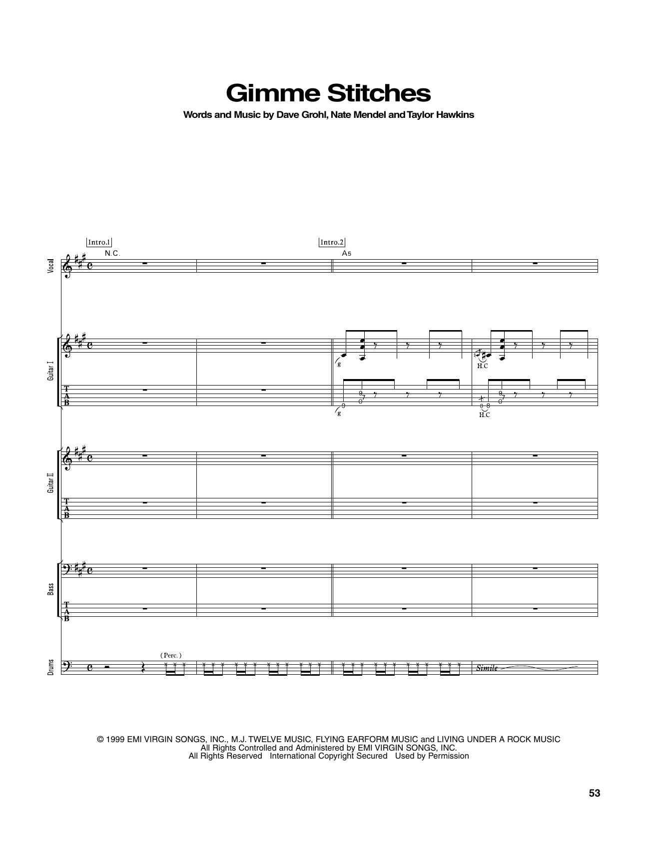 Foo Fighters Gimme Stitches Sheet Music Notes & Chords for Transcribed Score - Download or Print PDF