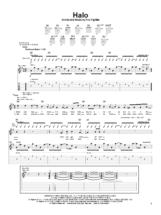 Foo Fighters Halo Sheet Music Notes & Chords for Guitar Tab - Download or Print PDF
