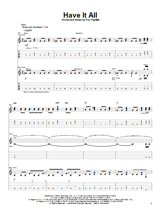 Foo Fighters Have It All Sheet Music Notes & Chords for Guitar Tab - Download or Print PDF