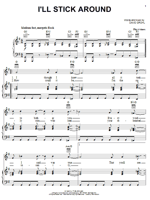 Foo Fighters I'll Stick Around Sheet Music Notes & Chords for Guitar Tab Play-Along - Download or Print PDF