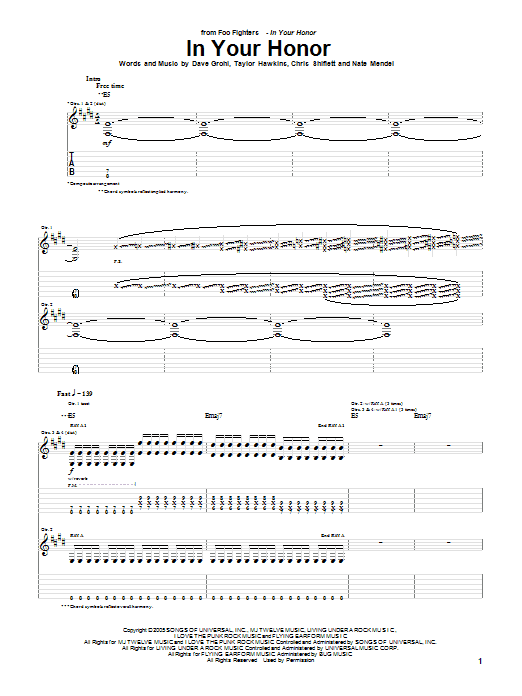 Foo Fighters In Your Honor Sheet Music Notes & Chords for Guitar Tab - Download or Print PDF