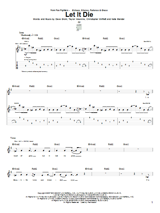 Foo Fighters Let It Die Sheet Music Notes & Chords for Guitar Tab - Download or Print PDF