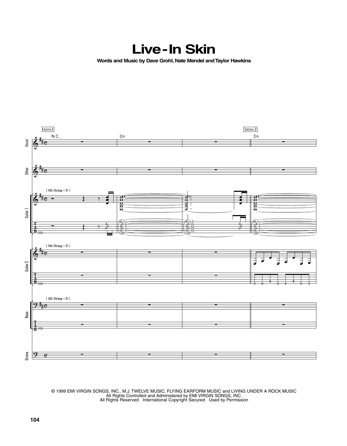 Foo Fighters Live-In Skin Sheet Music Notes & Chords for Transcribed Score - Download or Print PDF