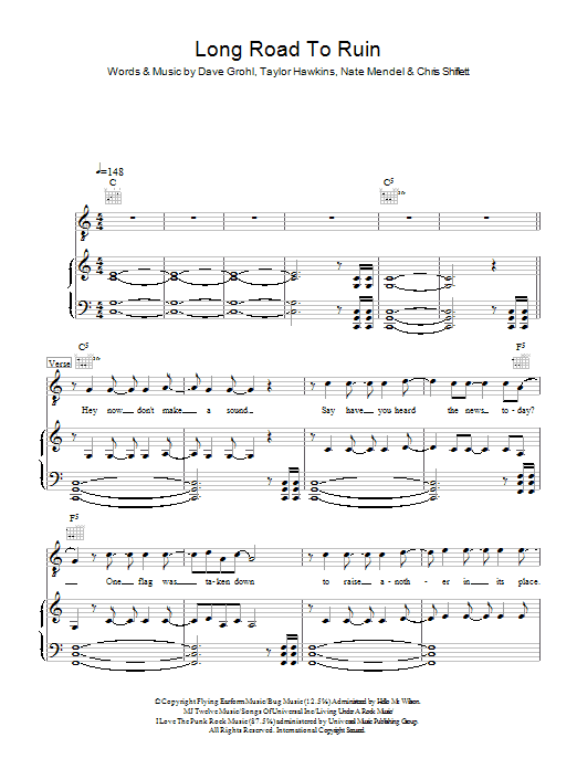 Foo Fighters Long Road To Ruin Sheet Music Notes & Chords for Lyrics & Chords - Download or Print PDF