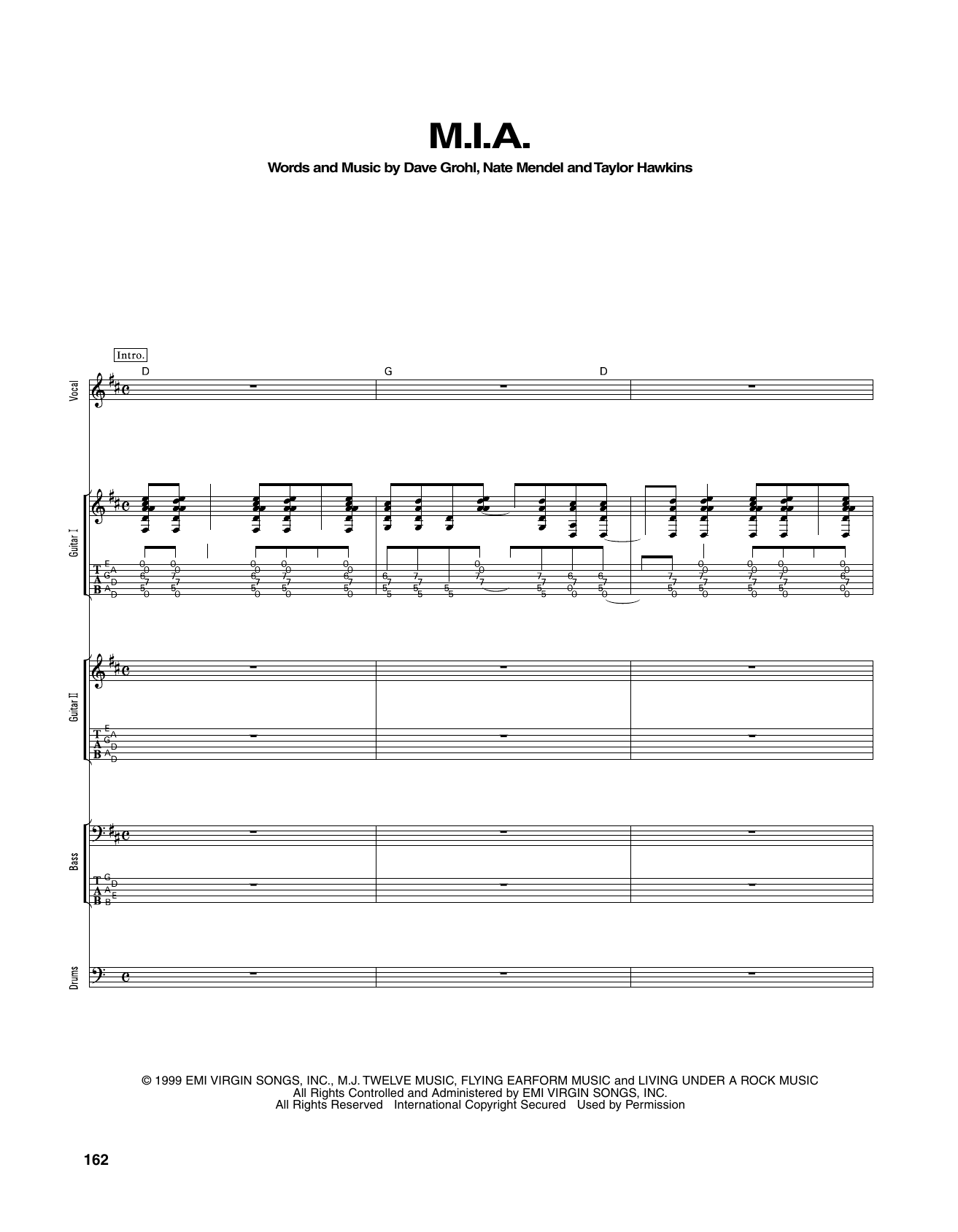 Foo Fighters M.I.A. Sheet Music Notes & Chords for Transcribed Score - Download or Print PDF