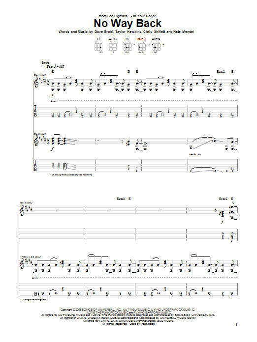 Foo Fighters No Way Back Sheet Music Notes & Chords for Guitar Tab - Download or Print PDF