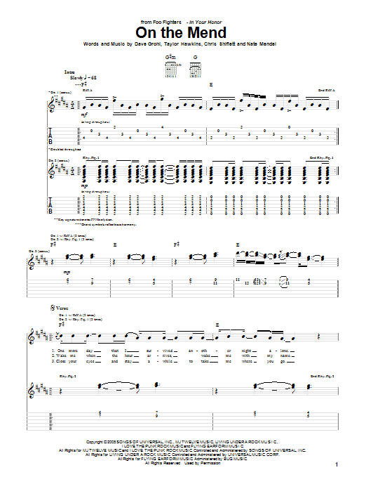 Foo Fighters On The Mend Sheet Music Notes & Chords for Guitar Tab - Download or Print PDF