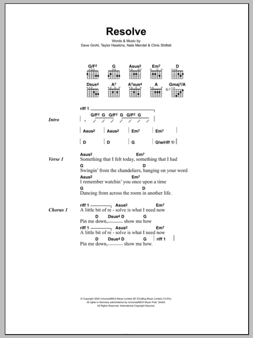 Foo Fighters Resolve Sheet Music Notes & Chords for Lyrics & Chords - Download or Print PDF